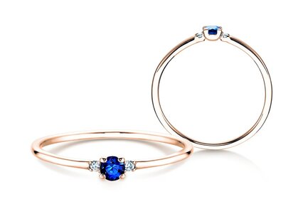 Bague de fiançailles Vivid Petite en 14K or rose avec saphir 0,08ct et diamants 0,02ct