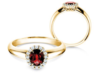 Bague de fiançailles Windsor dans 18K or jaune avec rubis 0,60ct et diamants 0,12ct