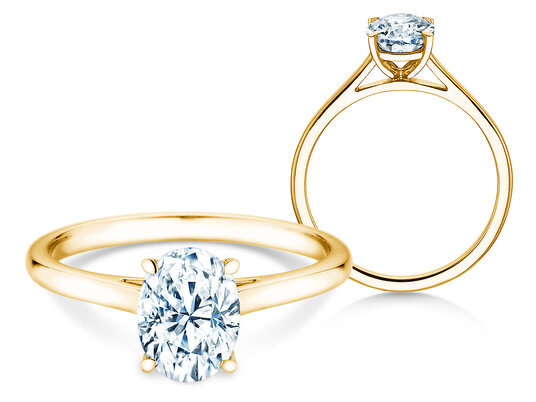 Bague de fiançailles Oval Cut en 9K or jaune avec diamant 0,25ct